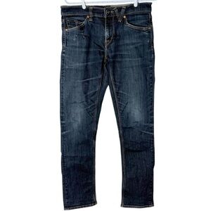 VOLCOM Men’s Vorta Dark Wash Slim Straight Distressed Denim Jeans Size 30